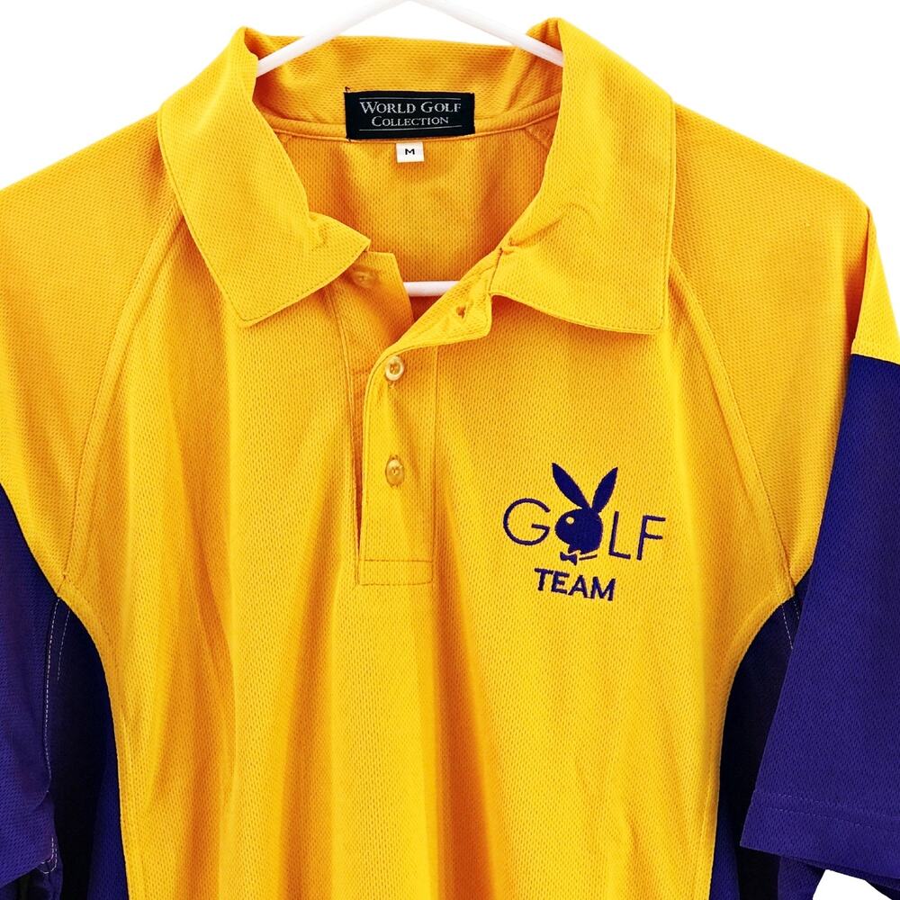 NEW Playboy Golf Polo Shirt Yellow Purple Moisture Wick Quick Dry Breathable M